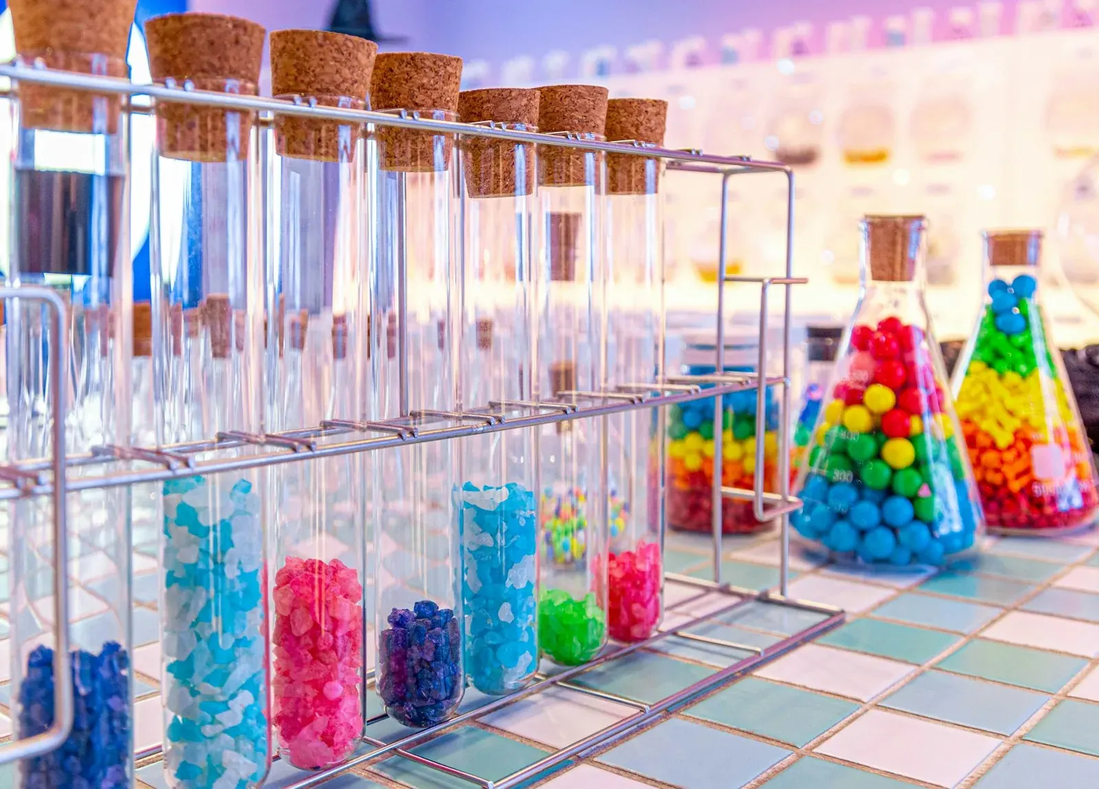 Rows of specialty dye vials prepared and labelled for laboratory shipment